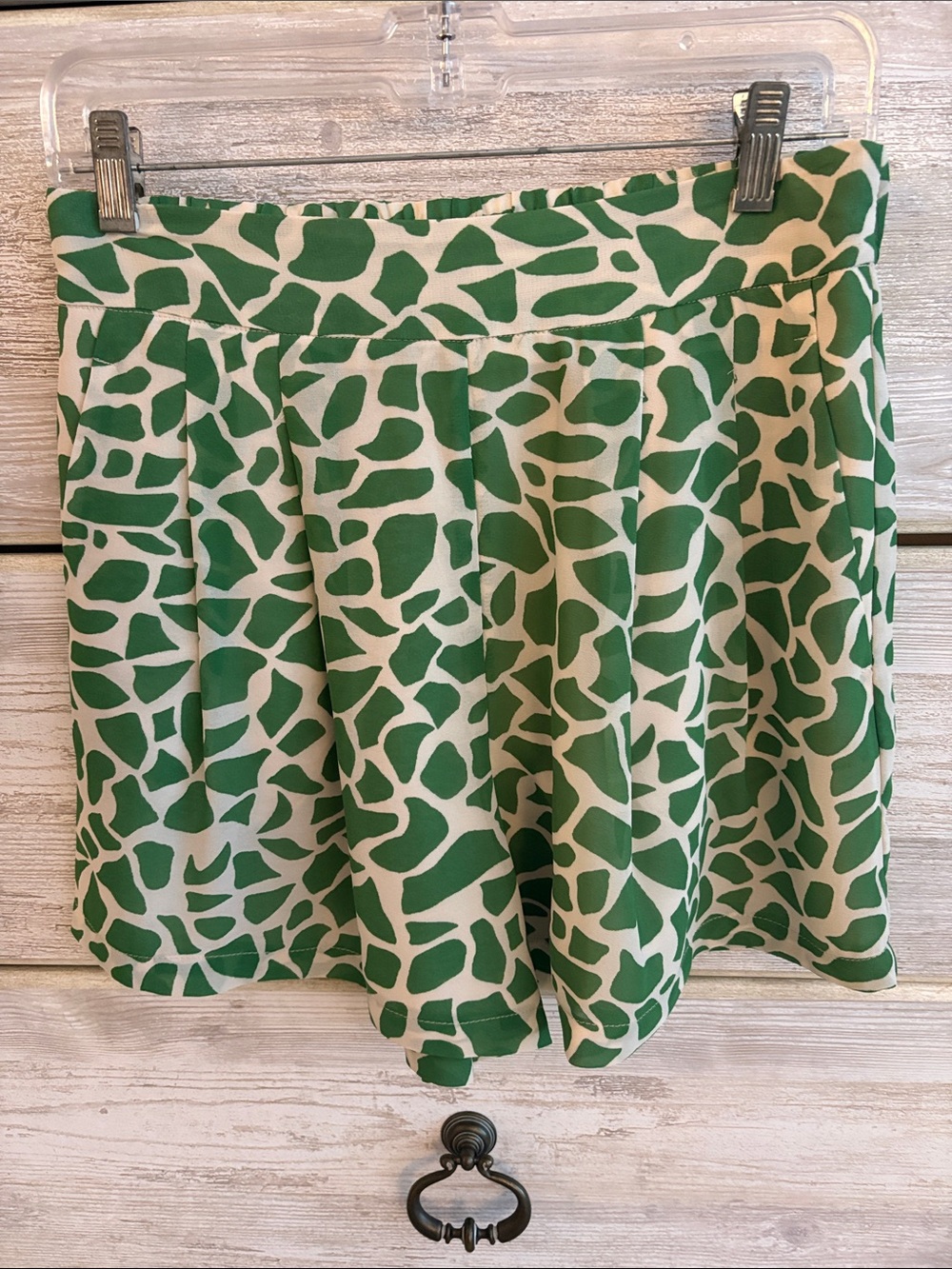 Dynamite Green and Cream High-Waist Printed Shorts